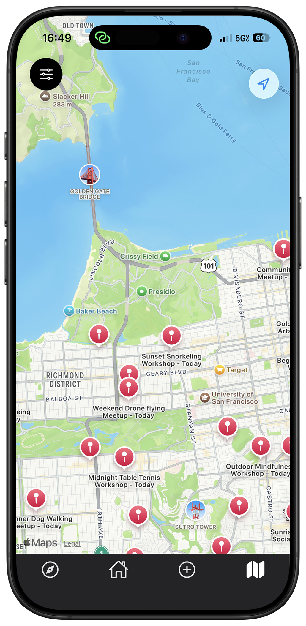 Outies app screen showing events